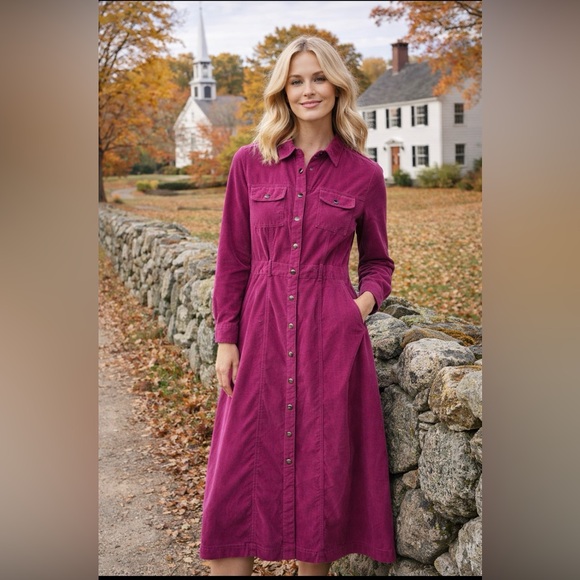 LOFT Dresses & Skirts - LOFT SIZE 10 Petite CORDUROY MIDI SHIRTDRESS, Pink, Side Pocket, Snap Buttons